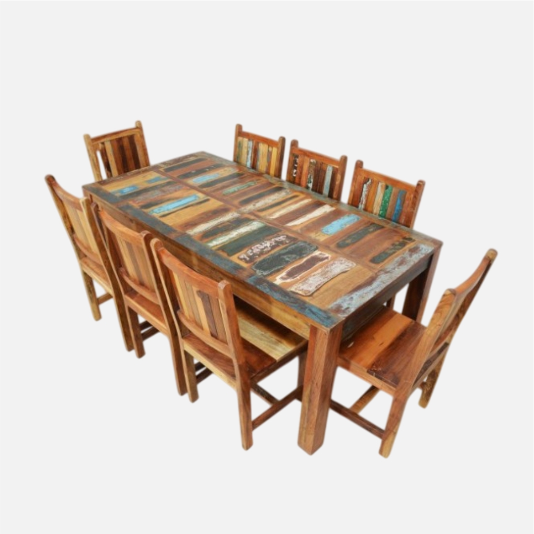 Large Reclaimed Wood Dining Table with 8 Chairs