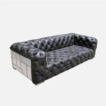 Aviator Tufted Leather Sofa with Aluminum Sides