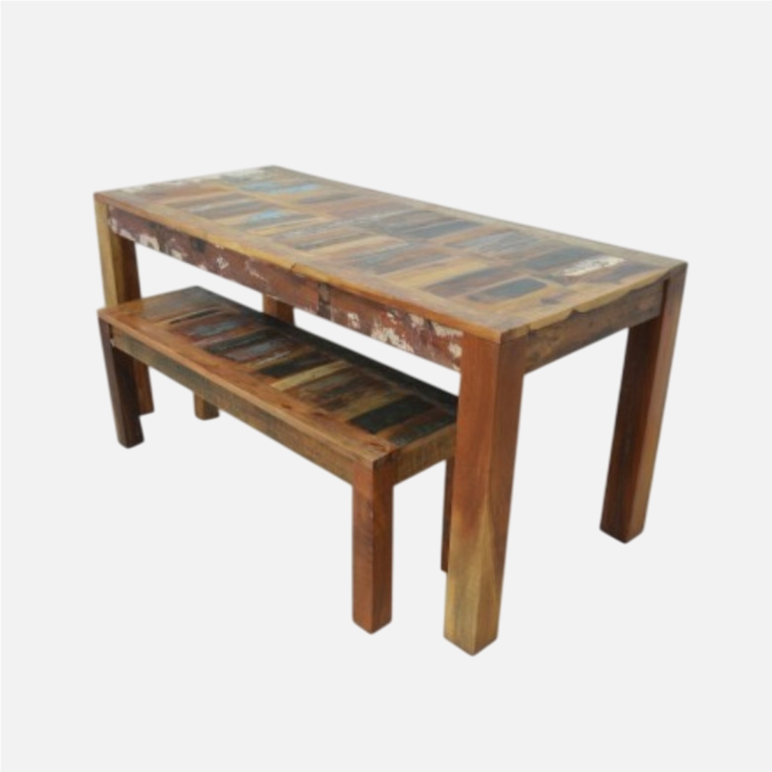 Reclaimed Wood Dining Table with Bench Set