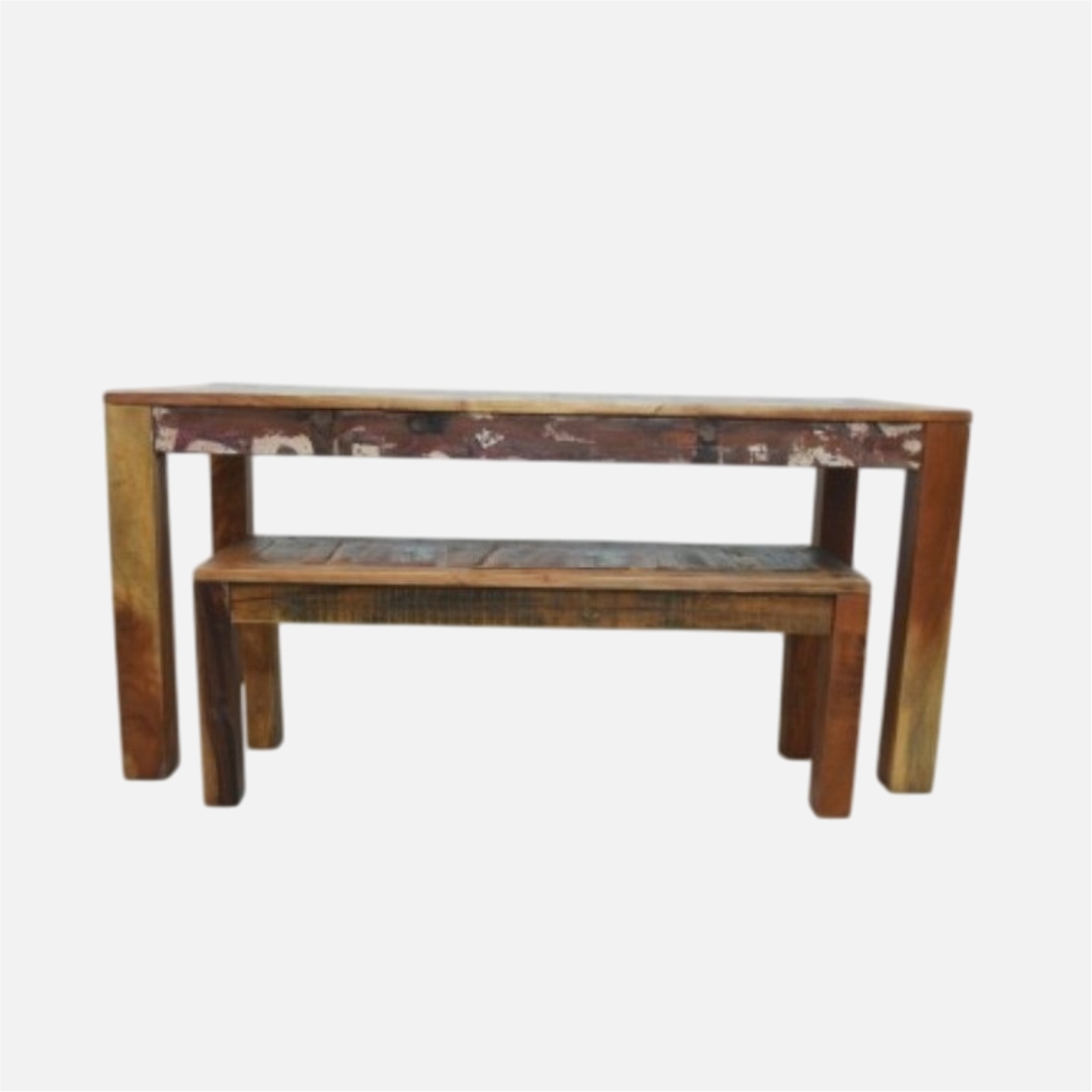 Second image of Reclaimed Wood Dining Table with Bench Set
